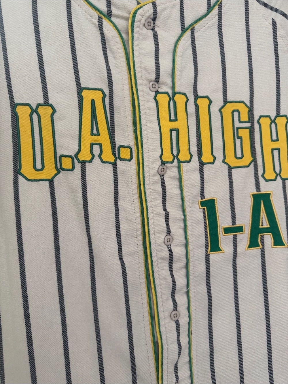 U.A. High Baseball Jersey - Cream with Yellow & Green Lettering - Picture 2 of 5